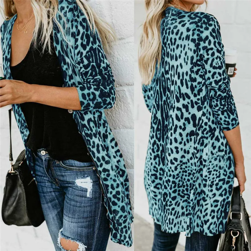  Fashion Womens Autumn Winter Casual Long Sleeve Leopard Print Fashion Coat Bllouse T-Shirt Tops Long coat New Arrival#4F01 (31)