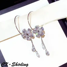 CX-Shirling женские массивные кубические циркония цветок кисточкой серьги качество круг двойной износ серьги