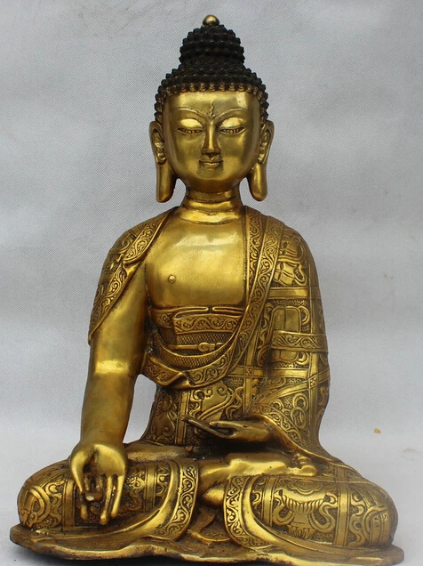 Tibet Bronze Gilt Sakyamuni Buddha 8 Auspicious Symbol Buddha Robe Seat 