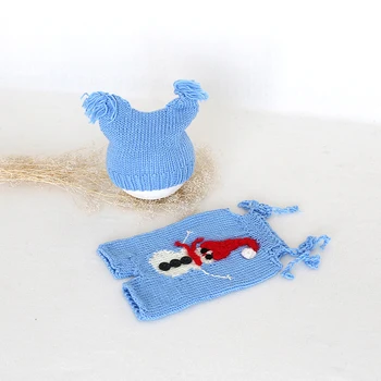 

Christmas gift romper suit Newborn Photography props Santa baby outfit Knit cotton hat and pant set