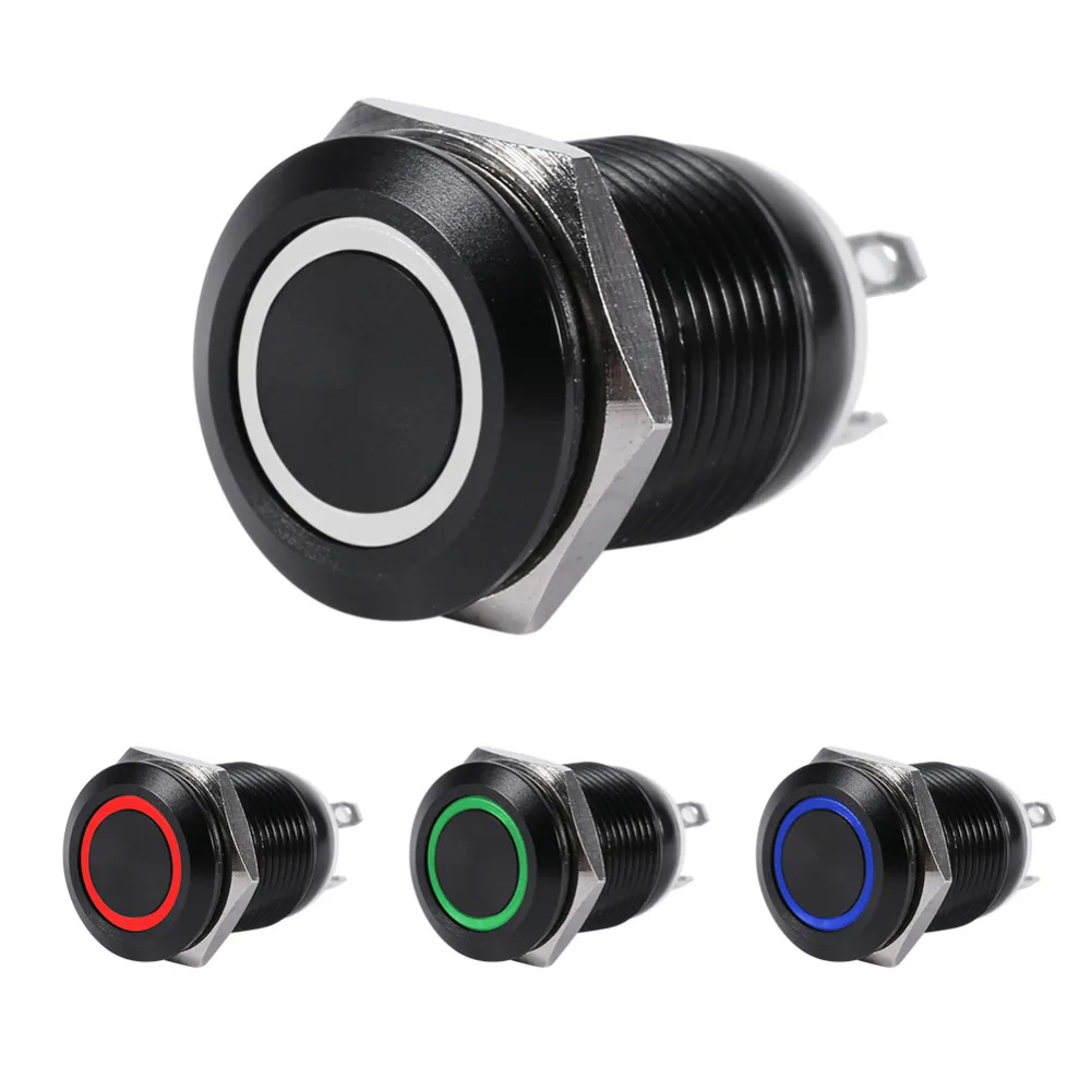 

Car 12mm LED Light Momentary Push Button Switch Toggle Black Case 2A