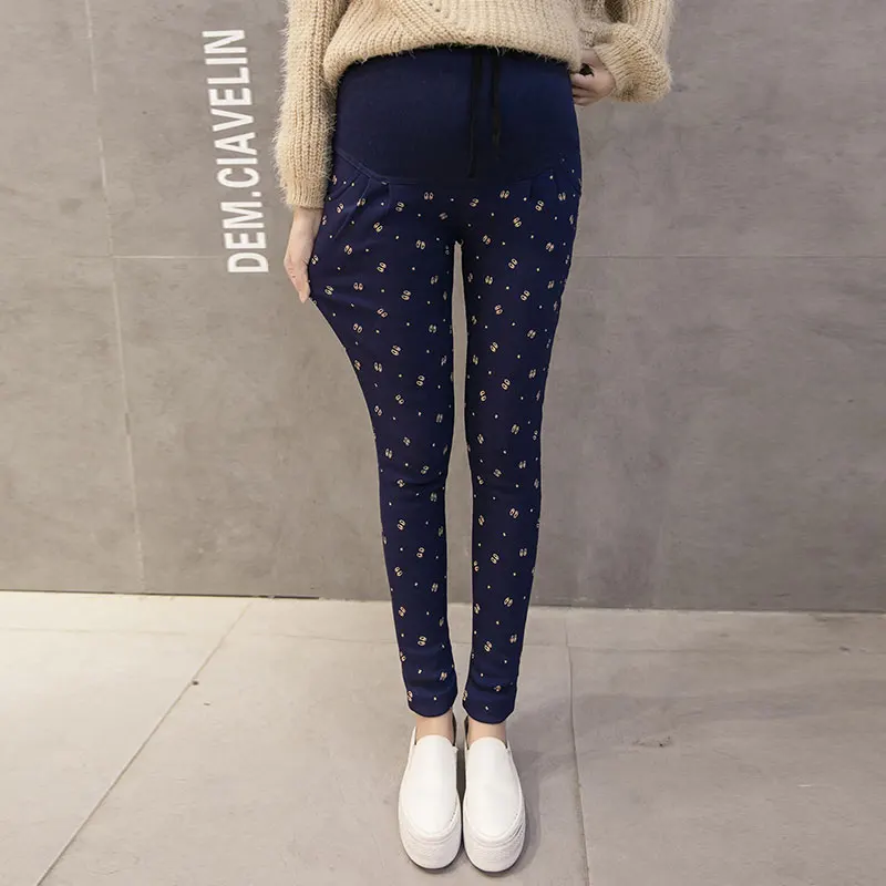 

Printed Cotton Maternity Pants With Drawstring Waist Autumn Spring Pencil Trousers Clothes for Pregnant Women Pregnancy