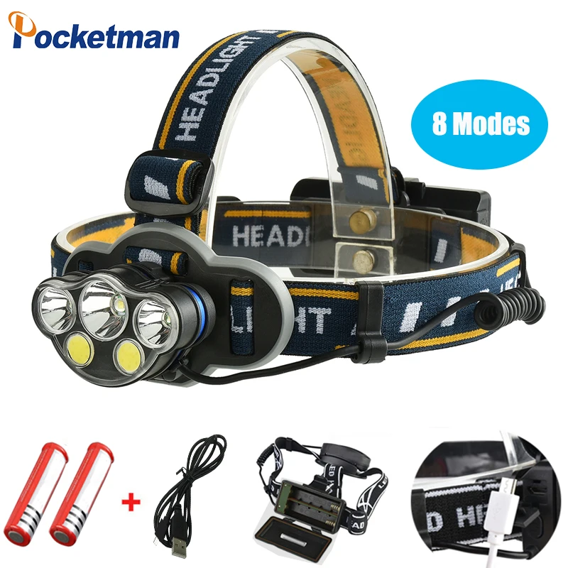 

2019 Amazing 8 Modes LED Headlight White and Red light Waterproof with tail warning light switch Headlamp walking Safer z40
