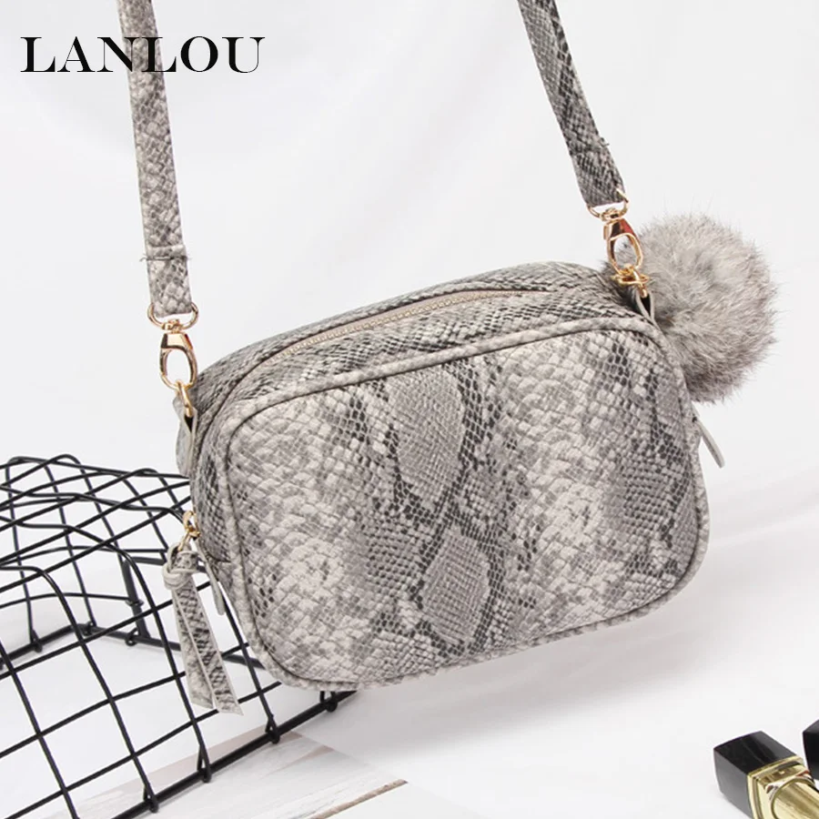 

LANLOU2019 New handbag Sexy Women bag Luxury handbags women summer Shoulder bags designer High-grade Snake leather Messenger bag