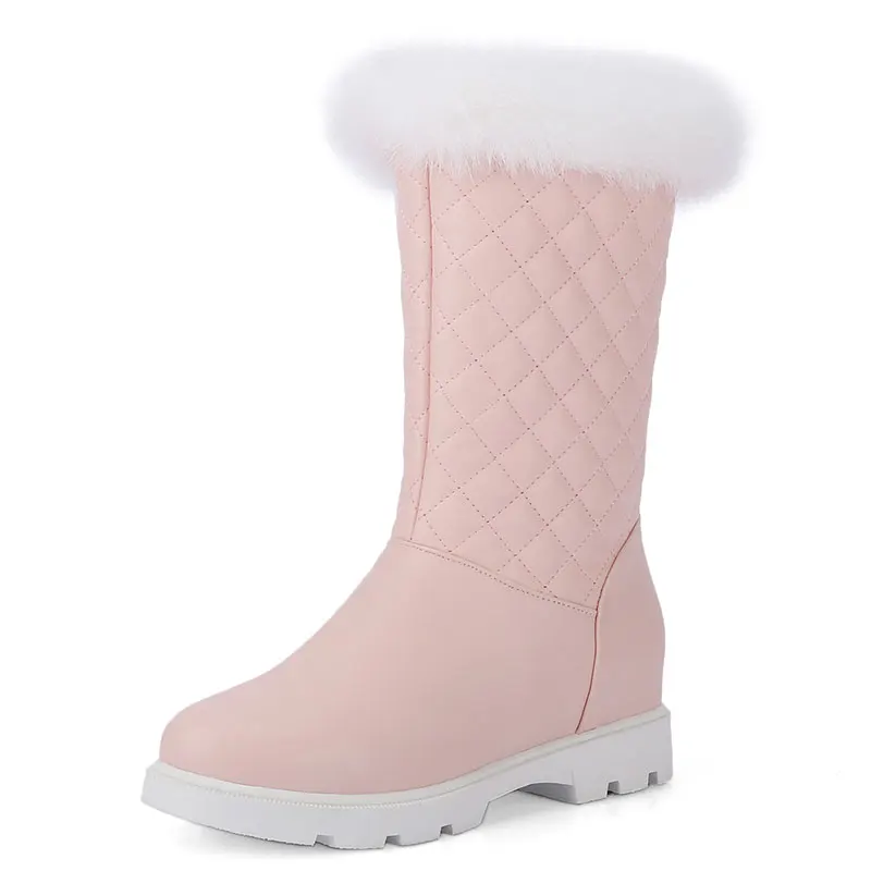 

winter warm slip-on women shoes simple fashion round toe increased sweet elegant waterproof fur mid-calf snow boots dxj1137
