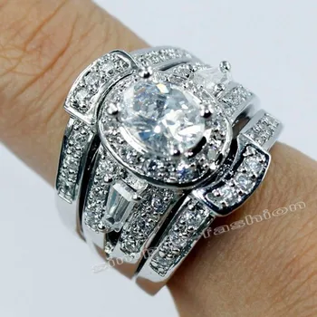 

Fashion Jewelry Handmade Vintage Jewelry Gem 5A Zircon stone 10KT White Gold Filled Engagement Wedding Band Ring Set Sz 5-11