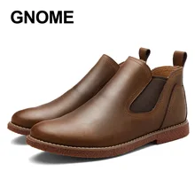 GNOME/осенне-зимние винтажные ботильоны с высоким берцем без застежки мужская кожаная защитная Рабочая обувь в стиле ретро мужские ботинки в стиле «Челси»