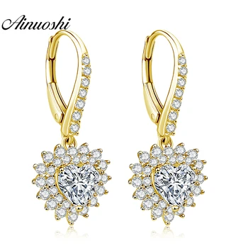 

AINUOSHI 14K Solid Yellow Gold Heart Drop Earring Shinning CZ 1.6ct Heart Cut Click Back 14K Gold Earring Fine Jewelry Gifts