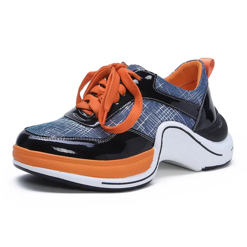 Punto Mayor Mujer Cuero Punta De Zapatos Genuino plata Moda Casuales Planos Suela Redonda Cómodo Fedonas Mujeres Azul Gruesa Deporte Zapatillas YwOOaq