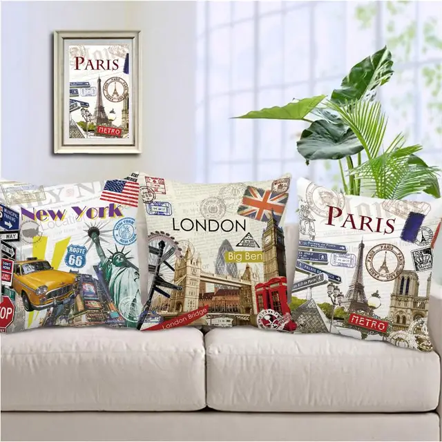 Retro London Paris New York City Series Euro Style Vintage Cushions ... Retro London Paris New York City Series Euro Style Vintage Cushions ...