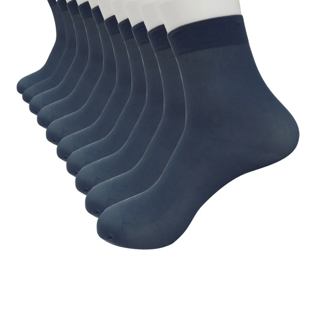 10 пар мужских носков из бамбукового волокна ультра-тонкие эластичные шелковистые короткие шелковые чулки дышащие 3 чистых цвета Calcetines сетка Meias - Цвет: navy