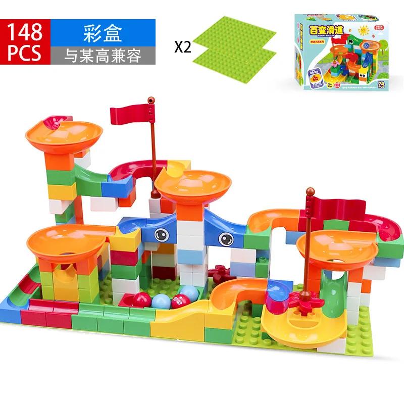 Dolle Knikkerbaan Duplo строительный блок совместимый счастливый высокий шар сто изменения слайд Строительный Блок Детские игрушки мраморный путь - Цвет: 148pcs block