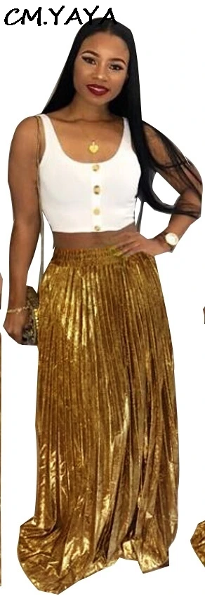 Новые сексуальные модные женские Золотые Длинные Макси плиссированные юбки LD666