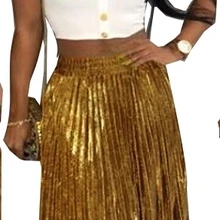 Новые сексуальные модные женские Золотые Длинные Макси плиссированные юбки LD666