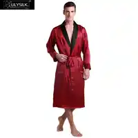 LilySilk Robe Sleepwear Kimono Men Pure 100 Silk 22 momme Long Sleeve Contrast Collar Luxury Natural Free Shipping