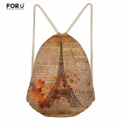 FORUDESIGNS/Ретро мода обувь для девочек Drawstring школьные ранцы 3D Эйфелева башня узор женщина небольшой рюкзак путешествия для женщин сумки на