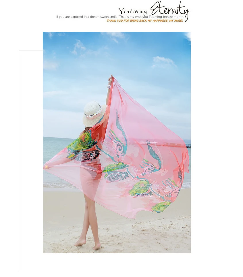 Женский богемный шифоновый шелковый шарф Цветочный Принт шаль обертывания большой размер Пляжная накидка Женская Сексуальная солнцезащитный купальный костюм саронг Парео