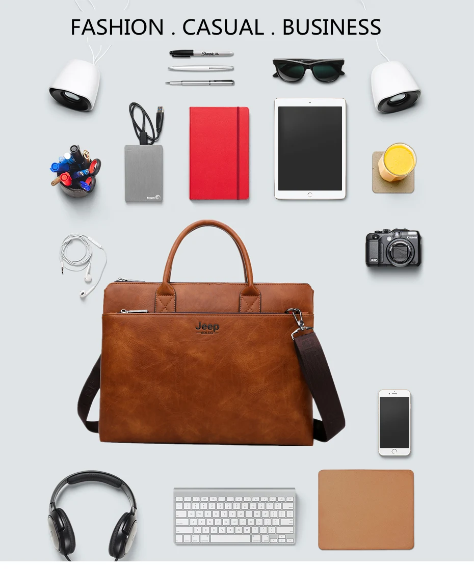 Мужской комплект сумка и кошелек jeep buluo, оранжевый портфель для ноутбука 14", деловая кожаная сумка с ремнем через плечо, портфель для документов, все сезоны