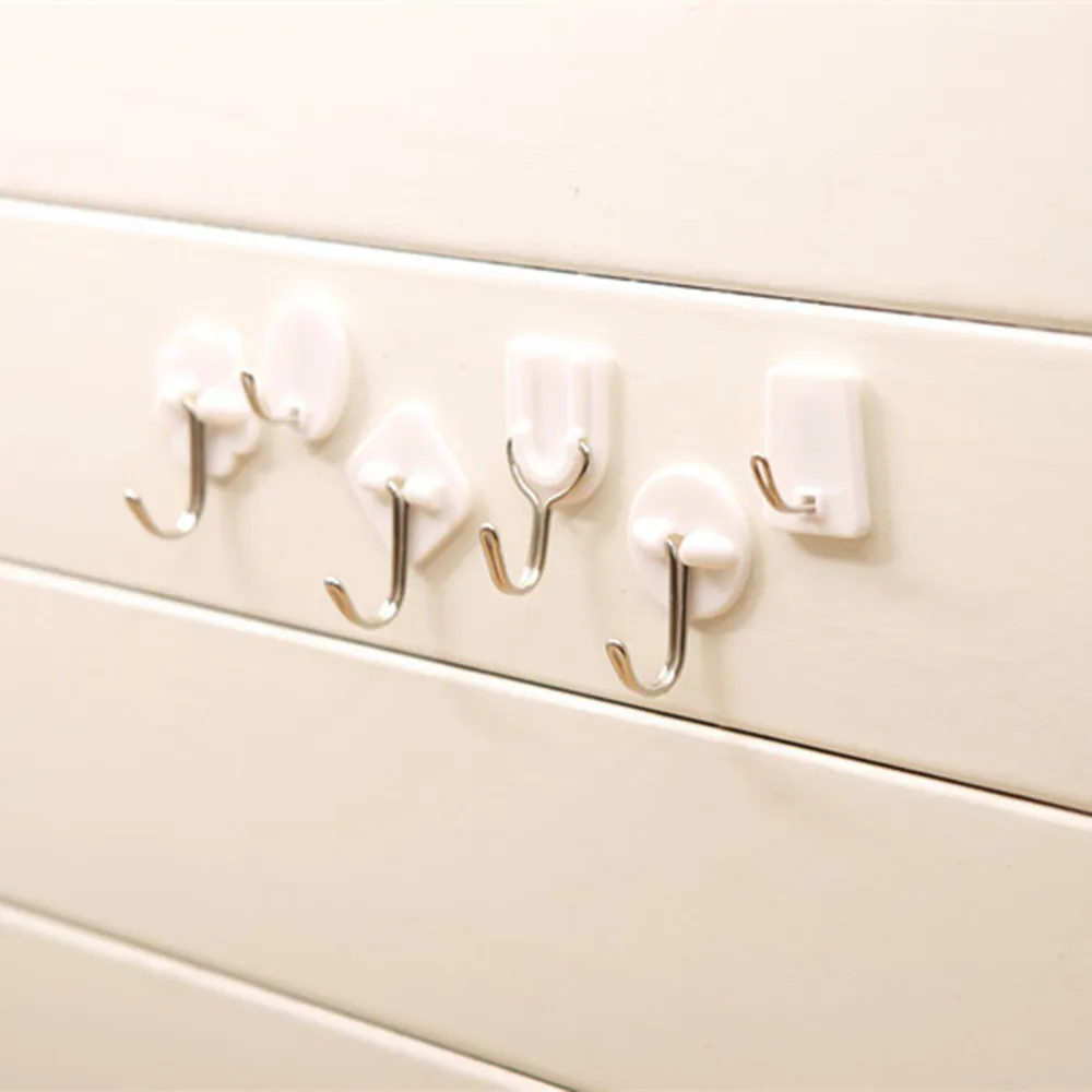 6 шт. различных форм прочный крючок на липучке настенные дверные крючки на клею держатель кухня ванная комната белый