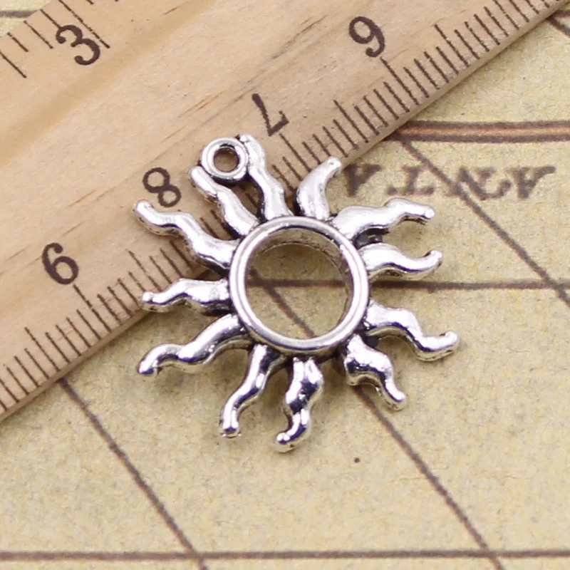 12 шт Подвески Sun Sunshine 25x26 мм Античные Серебряные для изготовления самодельных
