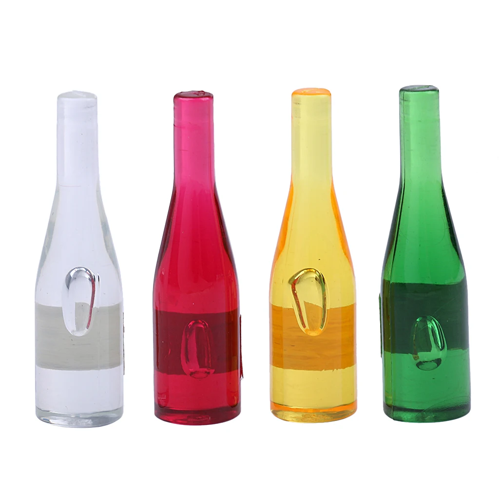 4Pcs/Set 1/12 Scale Dllhouse Miniature Wine Bottles Model Foods Groceries for Dolls House Kitchen Accessory Decor