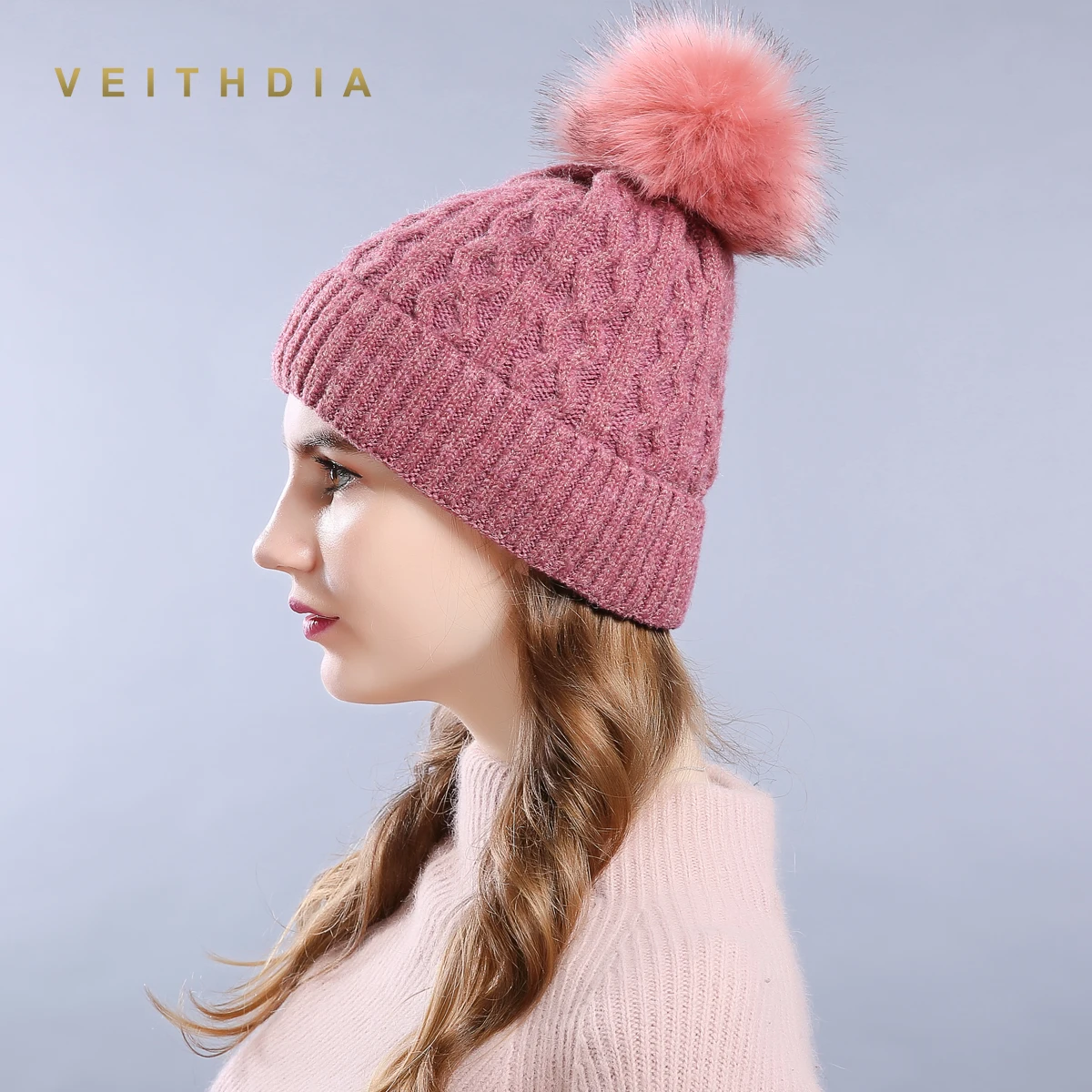 VEITHDIA высокое качество женские зимние шапки Модная вязаная шапка женская для