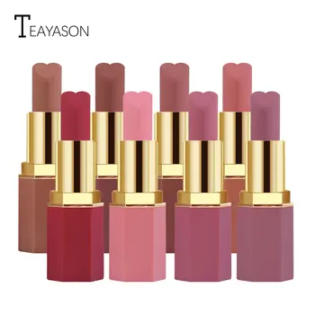 

Teayason velvet matte lipstick 12 colors batom nude makeup cream long lasting waterproof heart shape Six corners lipstick AM075