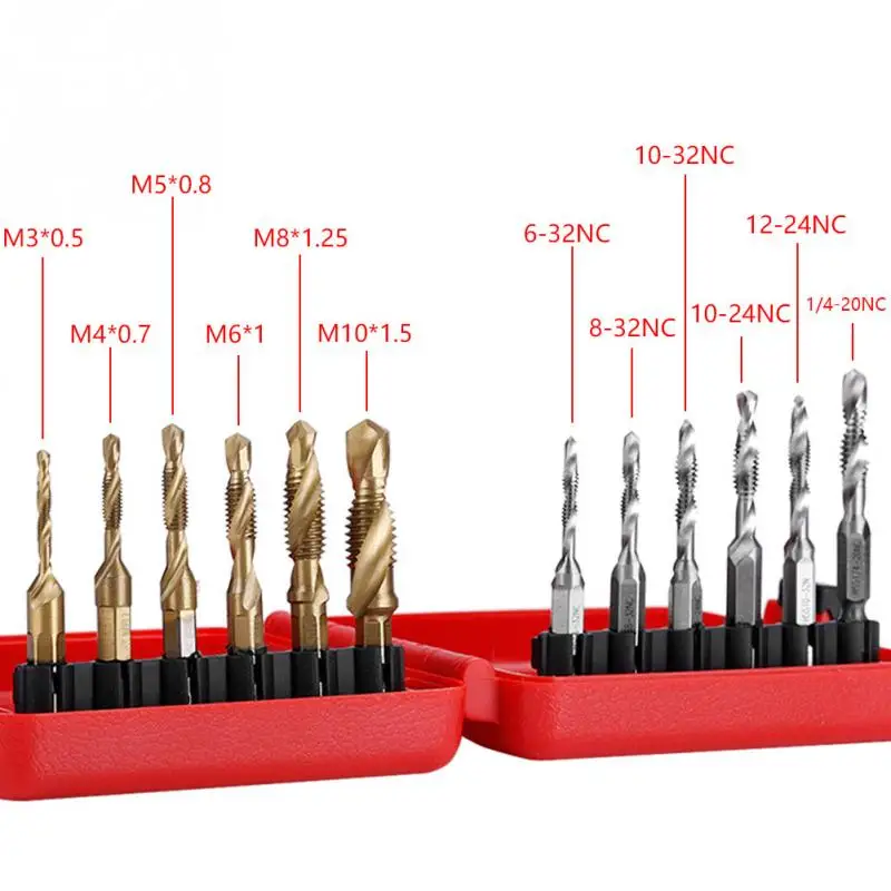 12 шт./компл. M3-M10 нить нажмите метчиков шестигранным хвостовиком Титан покрытием HSS резьбе метрических и дюйма нажмите сверла нажав инструмент
