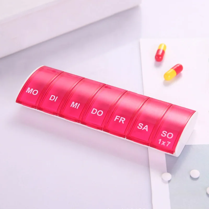 NEW 4 colors Portable 7 Days Weekly Pill Organizer Tablet Pill Storage Box Plastic Medicine Box Splitters DC88 Health Care Tool