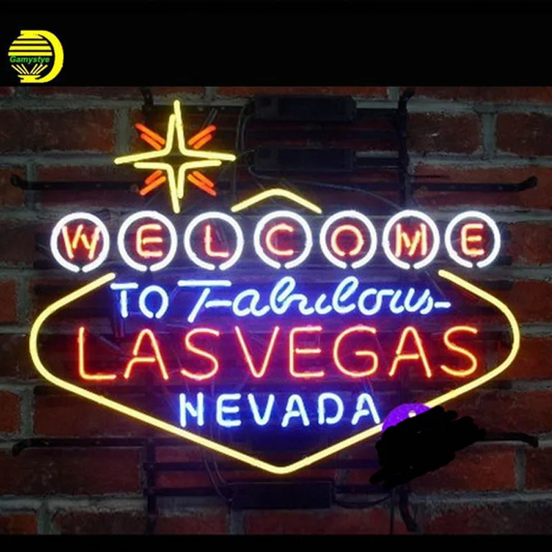 Добро пожаловать в сказочный LasVegas Nevada неоновая вывеска пивной бар паб ручной работы неоновые лампы знак стеклянная трубка на заказ лампа резистор VD 24X20