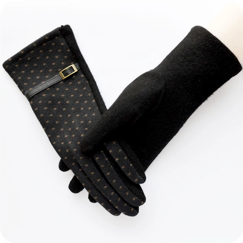[BYSIFA] темно-синие шерстяные варежки, перчатки, трендовые зимние женские толстые кашемировые перчатки, модные элегантные женские теплые толстые перчатки в горошек