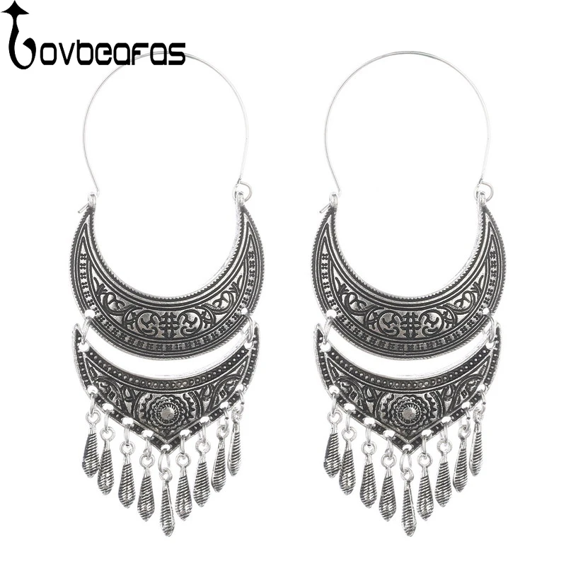 

LOVBEAFAS Fashion Ethnic Boho Drop Long Multilayer Earrings For Women Antique Silver Tassel Big Vintage Earrings brincos