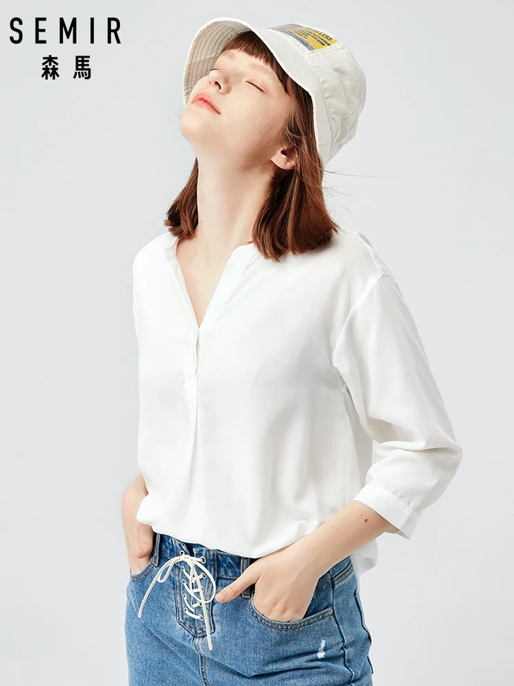 SEMIR 2019 Новинка осени рубашка с длинным рукавом для женщин открытым воротником и