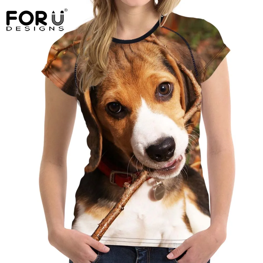 FORUDESIGNS Cute Beagle Dog Printed Female T shirts Harrier Dogs Women