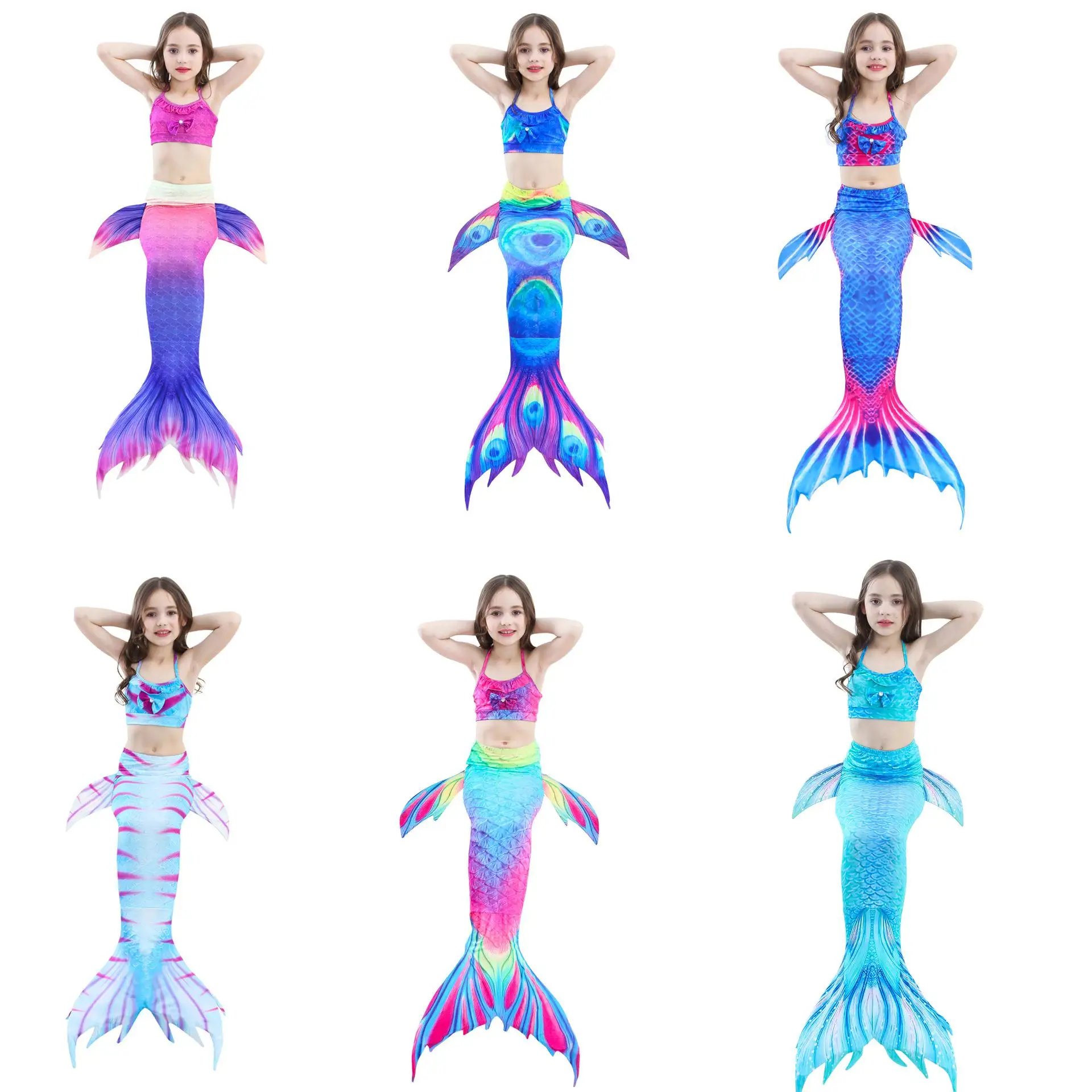 

3PCS/Set 11 Colors The Little Mermaid Tail Costume Princess Ariel Children Mermaid Tail Cosplay Kids for Girl Fancy Swimsuit