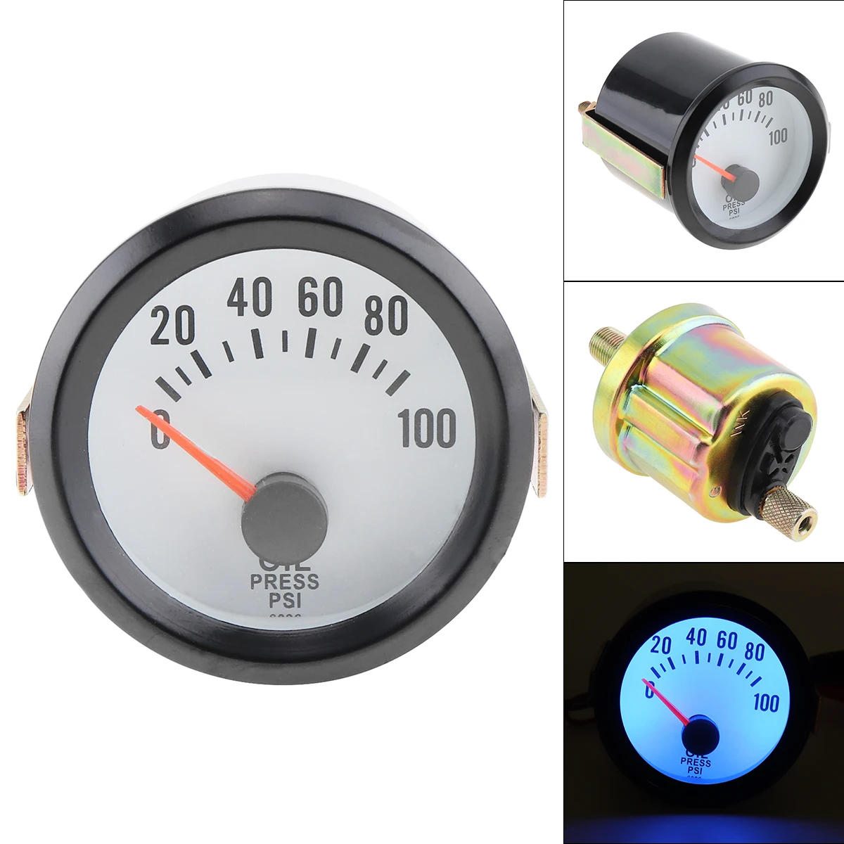 

6036BL 2" 52mm 12V Blue LED 0~100PSI Oil Pressure Gauge Meter with Sensor for Car / Boat / Truck / ATV