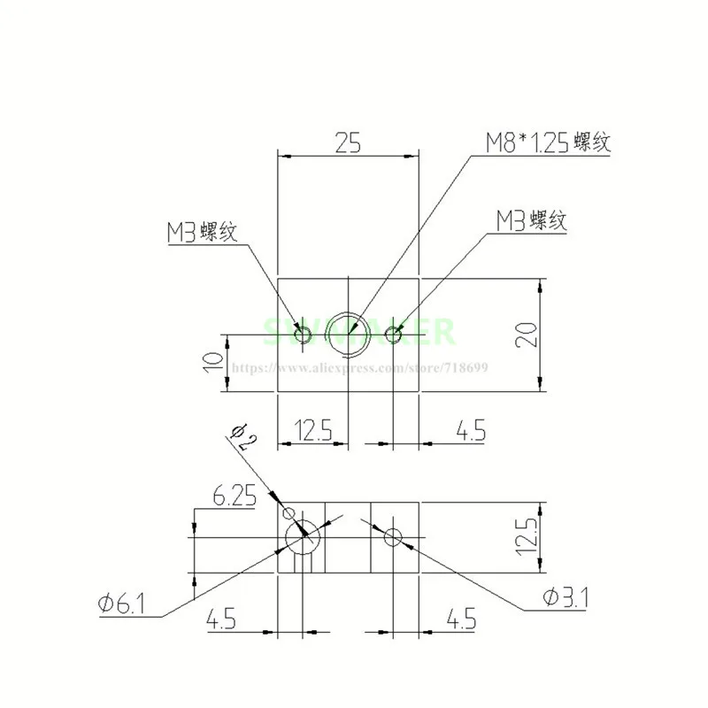 Новинка медный нагревательный блок M8 * 100 детали для 3D принтера типа PT100 1 25
