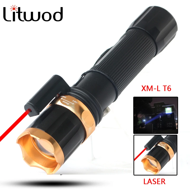 Litwod z20 лазерный светодиодный фонарик XM-L T6 Перезаряжаемые самообороны тактический фонарь открытый для кемпинга