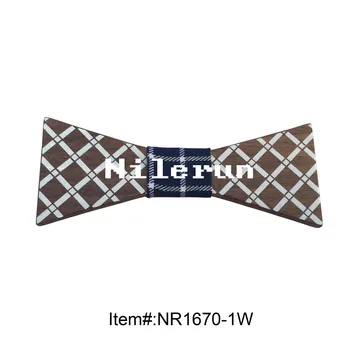 

Fashion England style blue white plaid pattern black walnut wood bow tie suitable for wedding, business and all kinds of parties