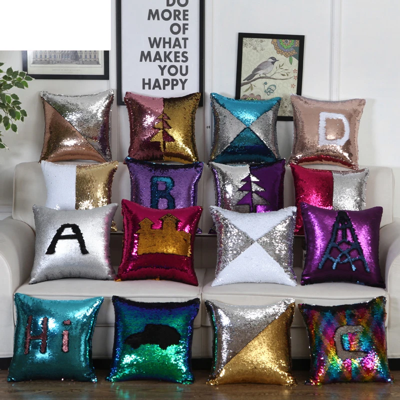 

DIY sequin pattern Pillow Case Home Soft Pillowcase With Sequins Glitter Pillow Cover Sequins Solid Color Queen