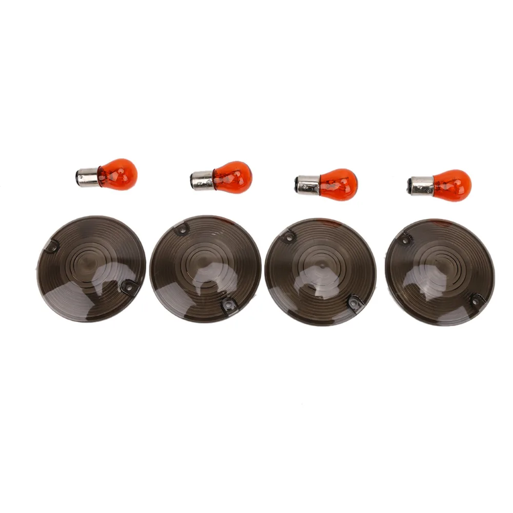 4x Smoke Turn Signal Light Cover Lens with Bulbs for Harley-Davidson HD Electra Glide Fatboy FLSTF FLHT FLSTC FLHR FLTCU #MBJ044 |