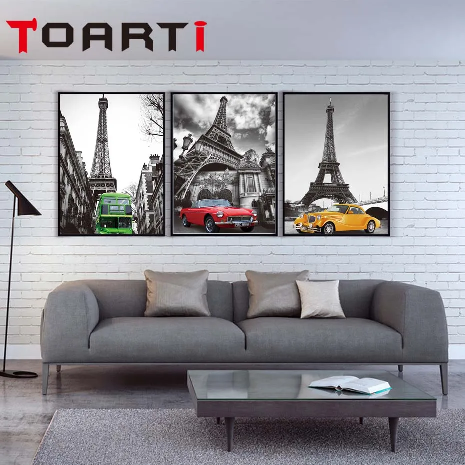 Cars In Paris City Theme Wall Art Realistic Scenery Pictures Canvas Painting Vintage Posters&Prints Living Room Decoration Mural (5)