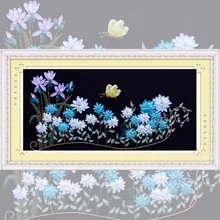 Стартовый Набор DIY ручной работы лента вышивка 3D картина простая нить рукоделие домашний декор милый синий узор цветы 55*35 см