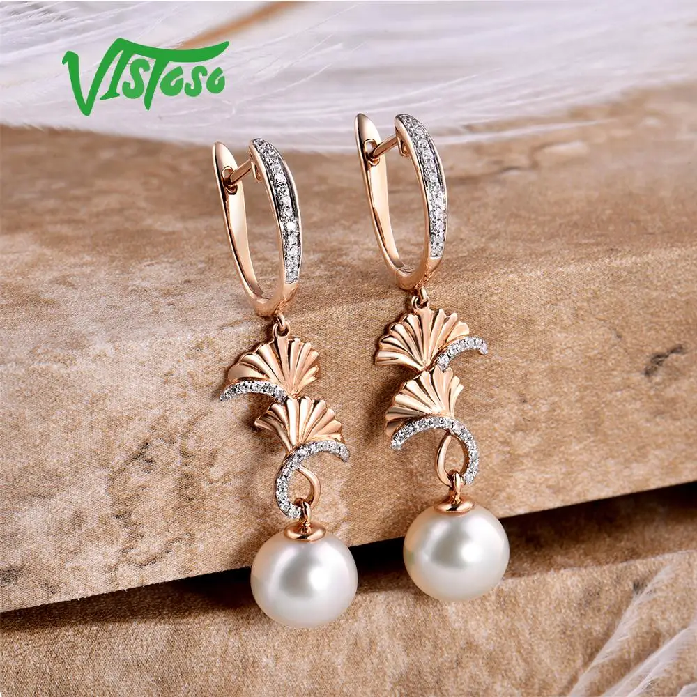 VISTOSO Pure 14 K 585 розовое золото сверкающие бриллианты элегантные пресноводные