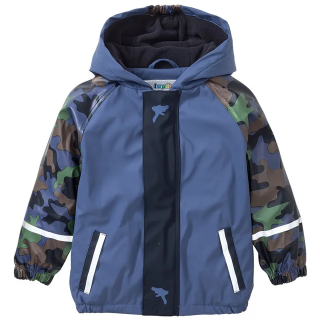 2018 Autumn Winter 2-7 Years Children PU Jackets Warm Waterproof Windbreak Outdoors Clothes Hooded Fleece Boys Raincoat Poncho