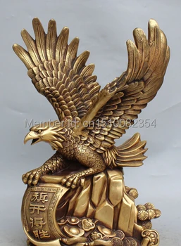 

17" Marked Chinese Bronze FengShui Auspicious Hawk Eagle Bird Animal Statue