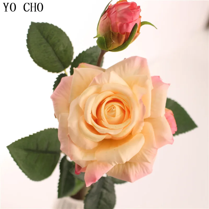 

YO CHO Artificial Flowers Cheap Peony Latex Flores Leaves Real Touch Rose Silk Flowers Home Decoration DIY Roses Wedding Bouquet