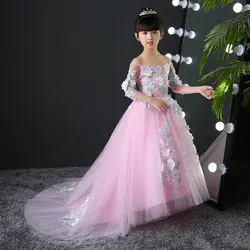 Платье принцессы с вышивкой платье с цветочным узором для девочек летняя юбка-пачка Свадебные Длинные торжественное платье Платья для