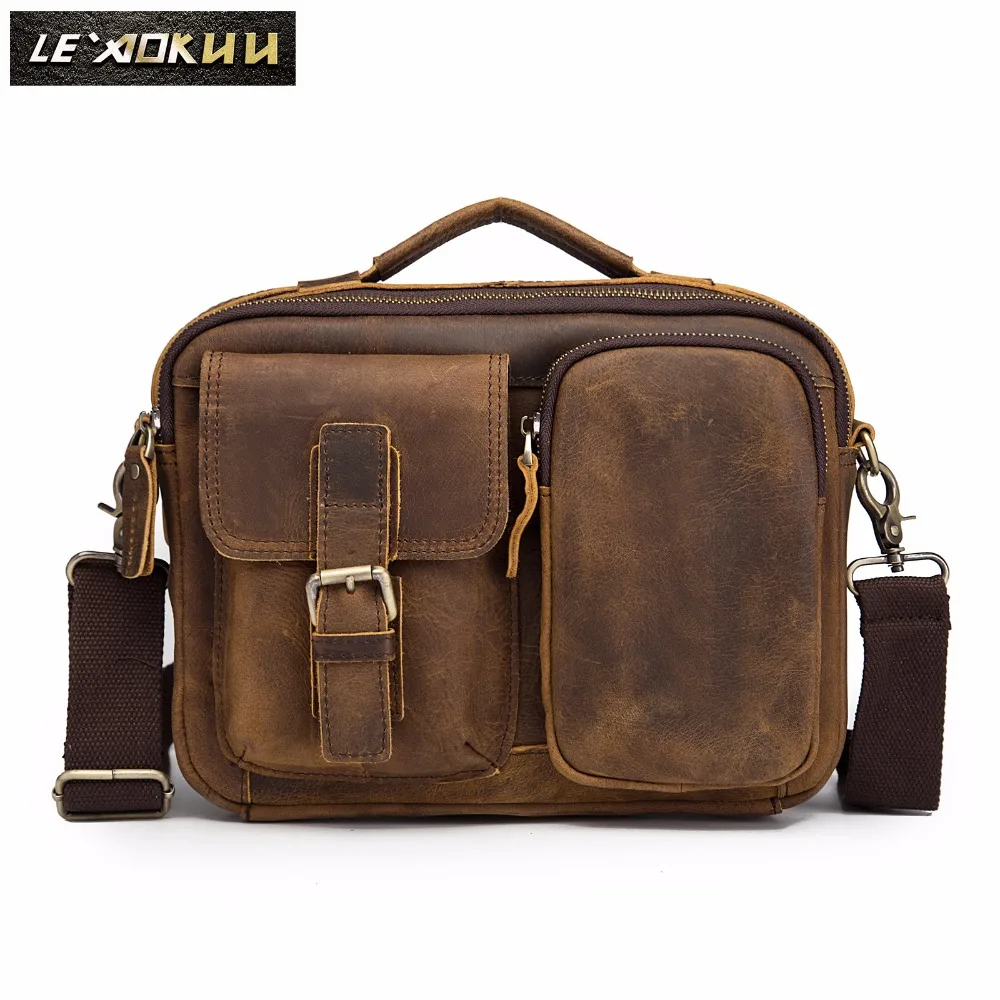 Качественная оригинальная кожаная мужская сумка-мессенджер на одно плечо из воловьей кожи, модная сумка через плечо 8 дюймов, сумка-тоут Mochila, сумка-портфель 036d