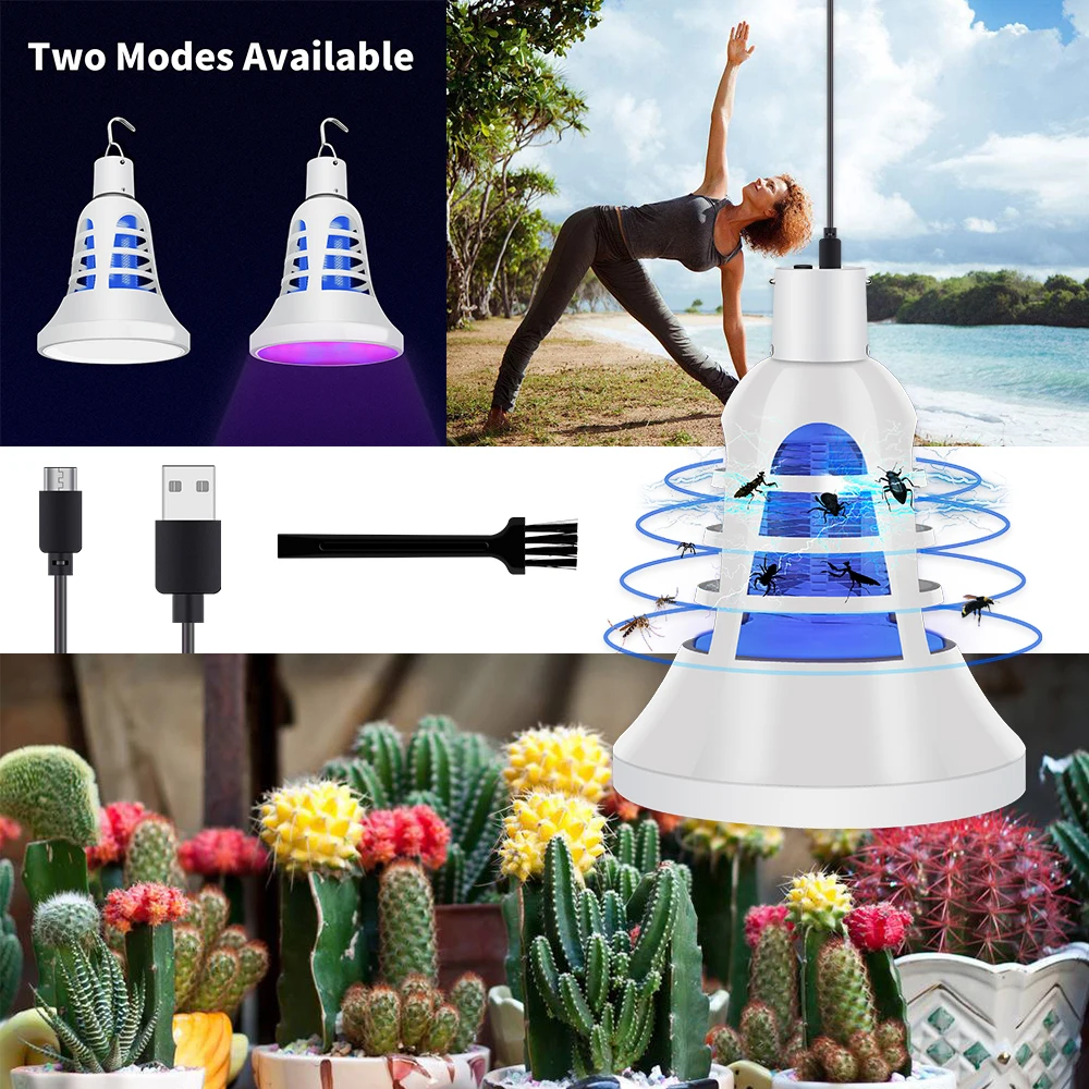 

CanLing E27 LED Grow Light 220V Photocatalyst Pest Killer Lamp USB5V Led Phyto Light 8W Full Spectrum 2 In 1 Plant Seedling Bulb